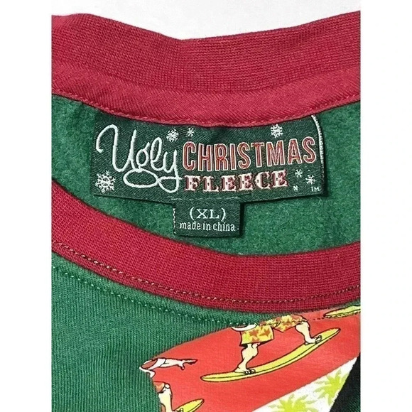 Ugly Christmas Fleece tie surfing Santa Hula Reindeer size XL - Picture 4 of 8